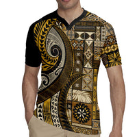 Vintage Samoa Siapo Mamanu Rugby Jersey Gold Samoan Tapa Motif LT9 - Polynesian Pride