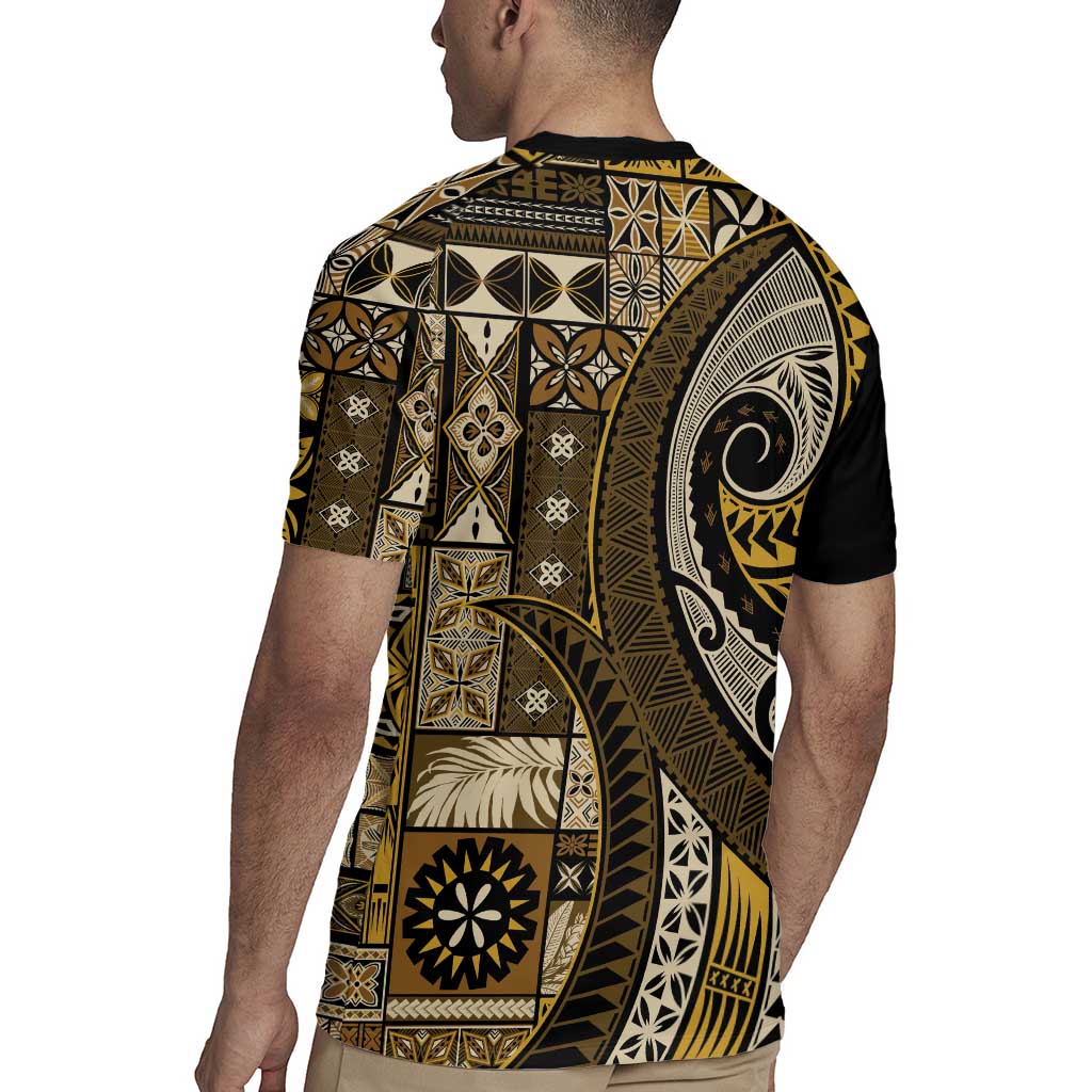 Vintage Samoa Siapo Mamanu Rugby Jersey Gold Samoan Tapa Motif LT9 - Polynesian Pride