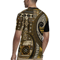 Vintage Samoa Siapo Mamanu Rugby Jersey Gold Samoan Tapa Motif LT9 - Polynesian Pride