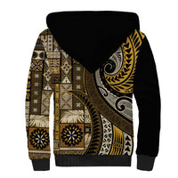 Vintage Samoa Siapo Mamanu Sherpa Hoodie Gold Samoan Tapa Motif LT9 - Polynesian Pride