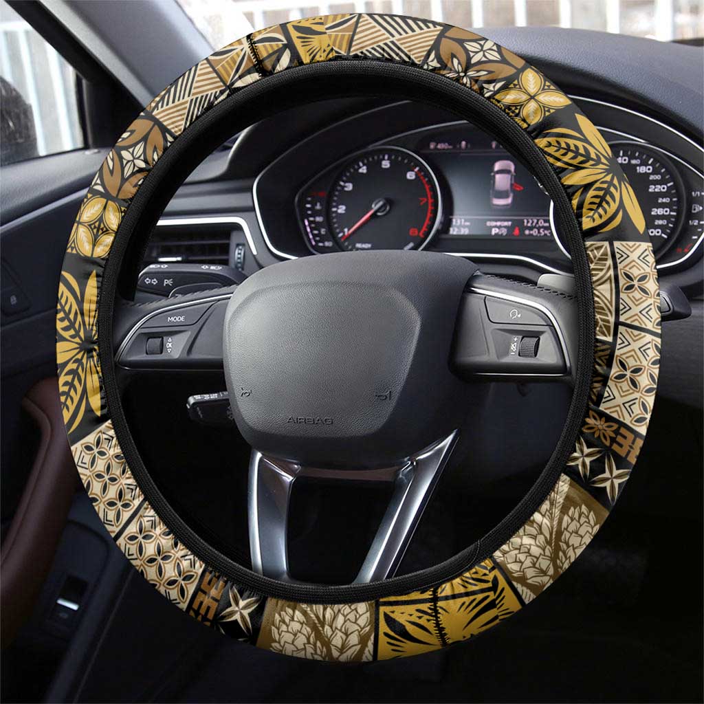 Vintage Samoa Siapo Mamanu Steering Wheel Cover Gold Samoan Tapa Motif LT9 - Polynesian Pride