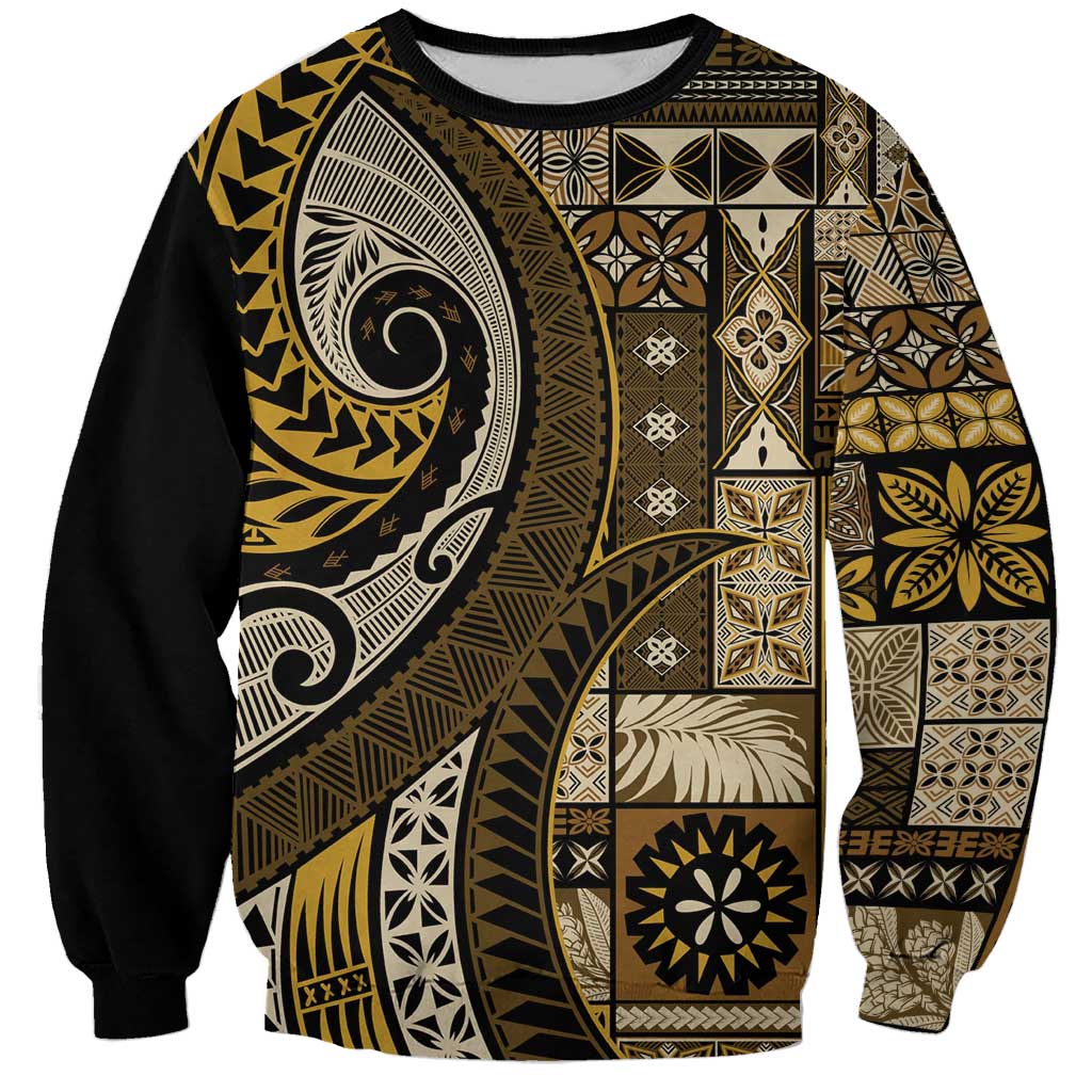 Vintage Samoa Siapo Mamanu Sweatshirt Gold Samoan Tapa Motif LT9 Unisex Gold - Polynesian Pride