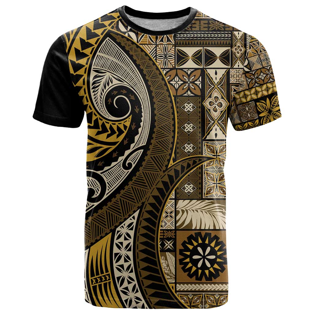 Vintage Samoa Siapo Mamanu T Shirt Gold Samoan Tapa Motif - Polynesian Pride
