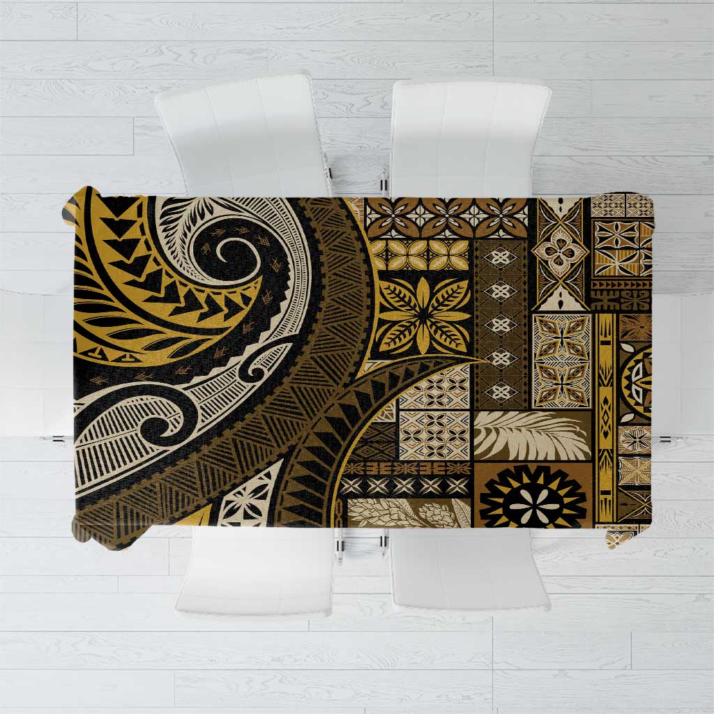 Vintage Samoa Siapo Mamanu Tablecloth Gold Samoan Tapa Motif LT9 Gold - Polynesian Pride