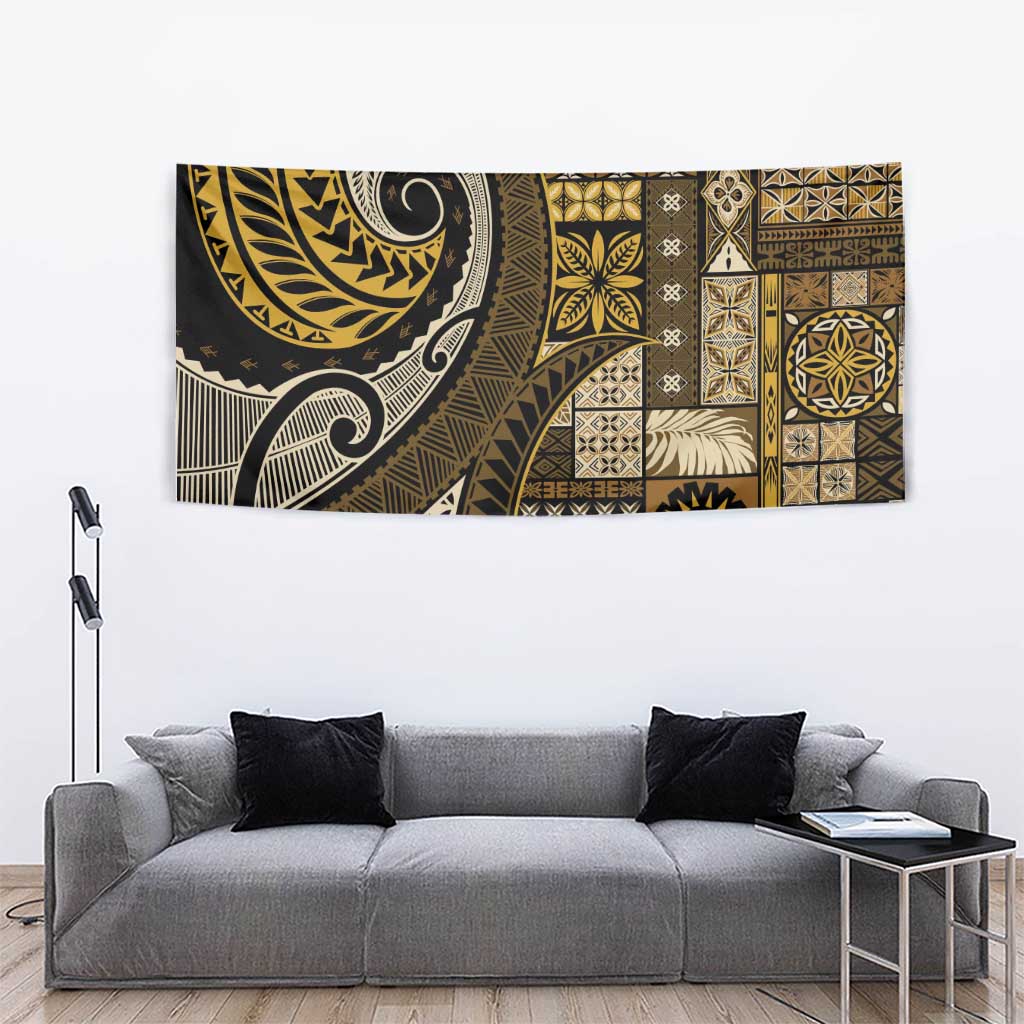 Vintage Samoa Siapo Mamanu Tapestry Gold Samoan Tapa Motif - Polynesian Pride