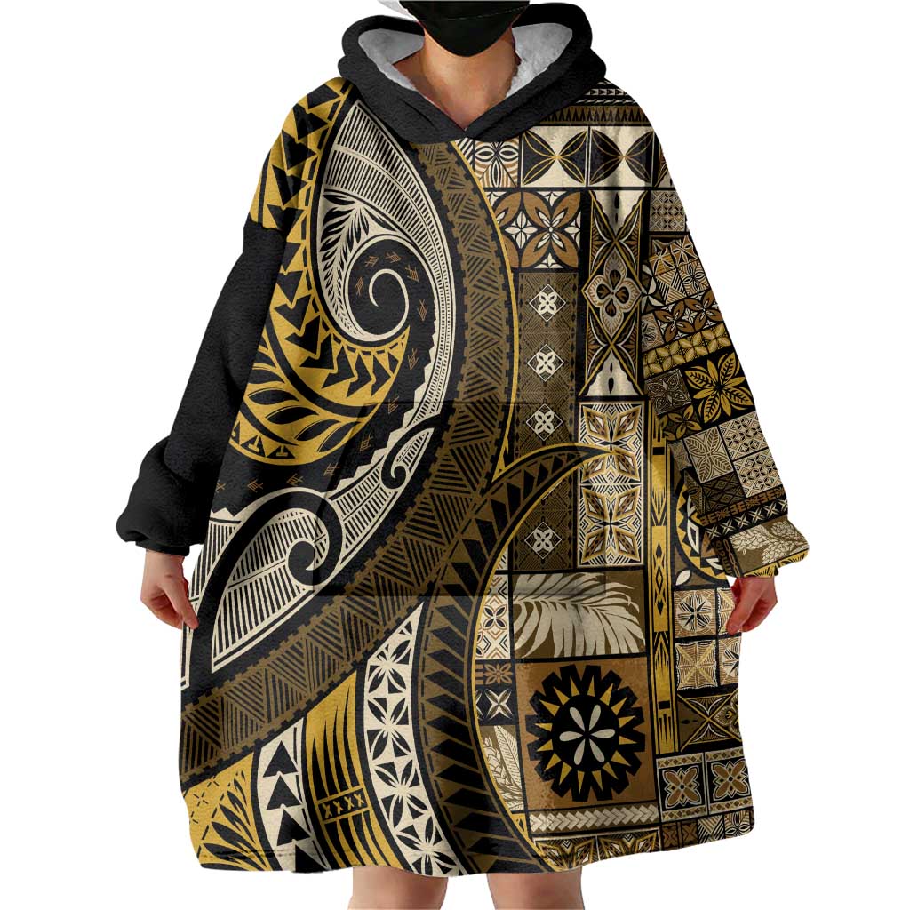 Vintage Samoa Siapo Mamanu Wearable Blanket Hoodie Gold Samoan Tapa Motif LT9 - Polynesian Pride