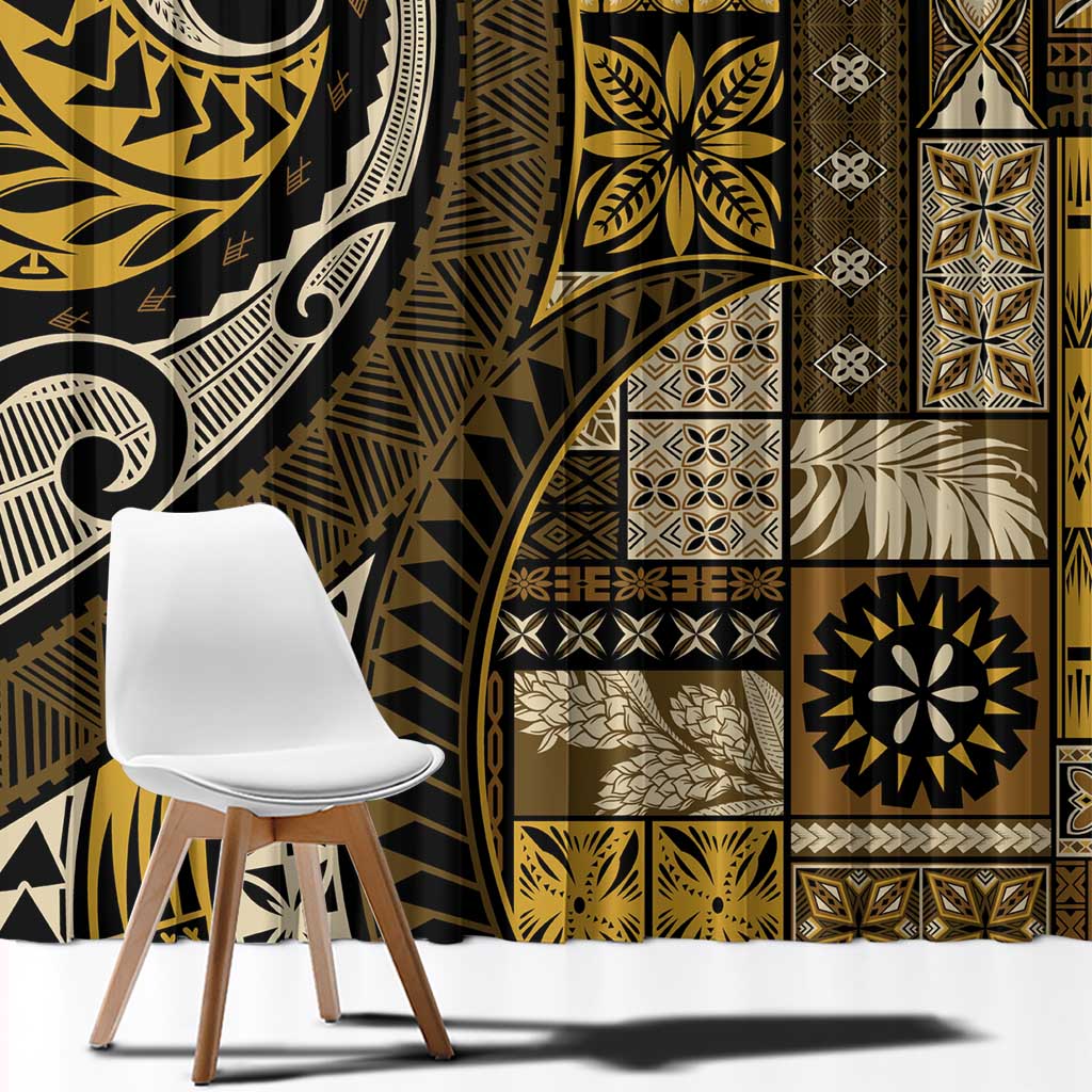 Vintage Samoa Siapo Mamanu Window Curtain Gold Samoan Tapa Motif - Polynesian Pride