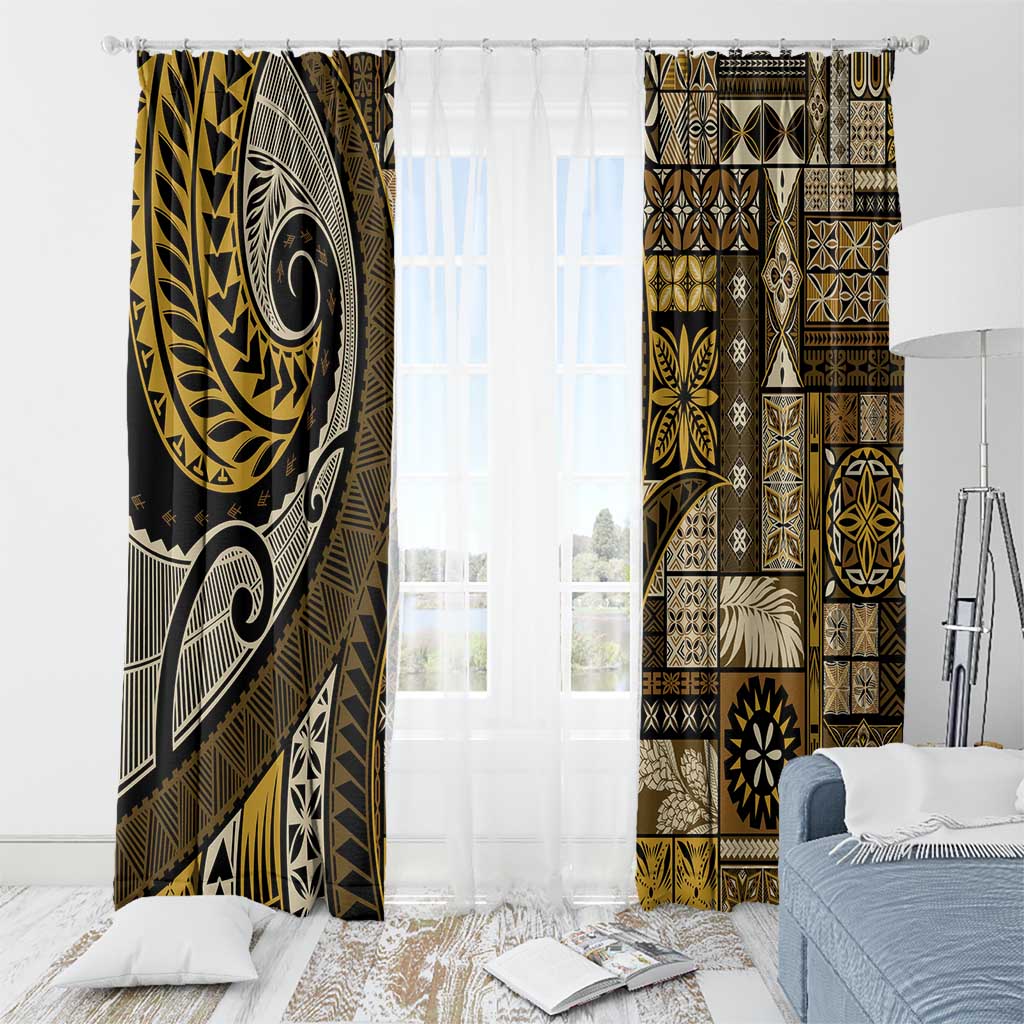 Vintage Samoa Siapo Mamanu Window Curtain Gold Samoan Tapa Motif - Polynesian Pride