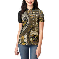 Vintage Samoa Siapo Mamanu Women Polo Shirt Gold Samoan Tapa Motif - Polynesian Pride