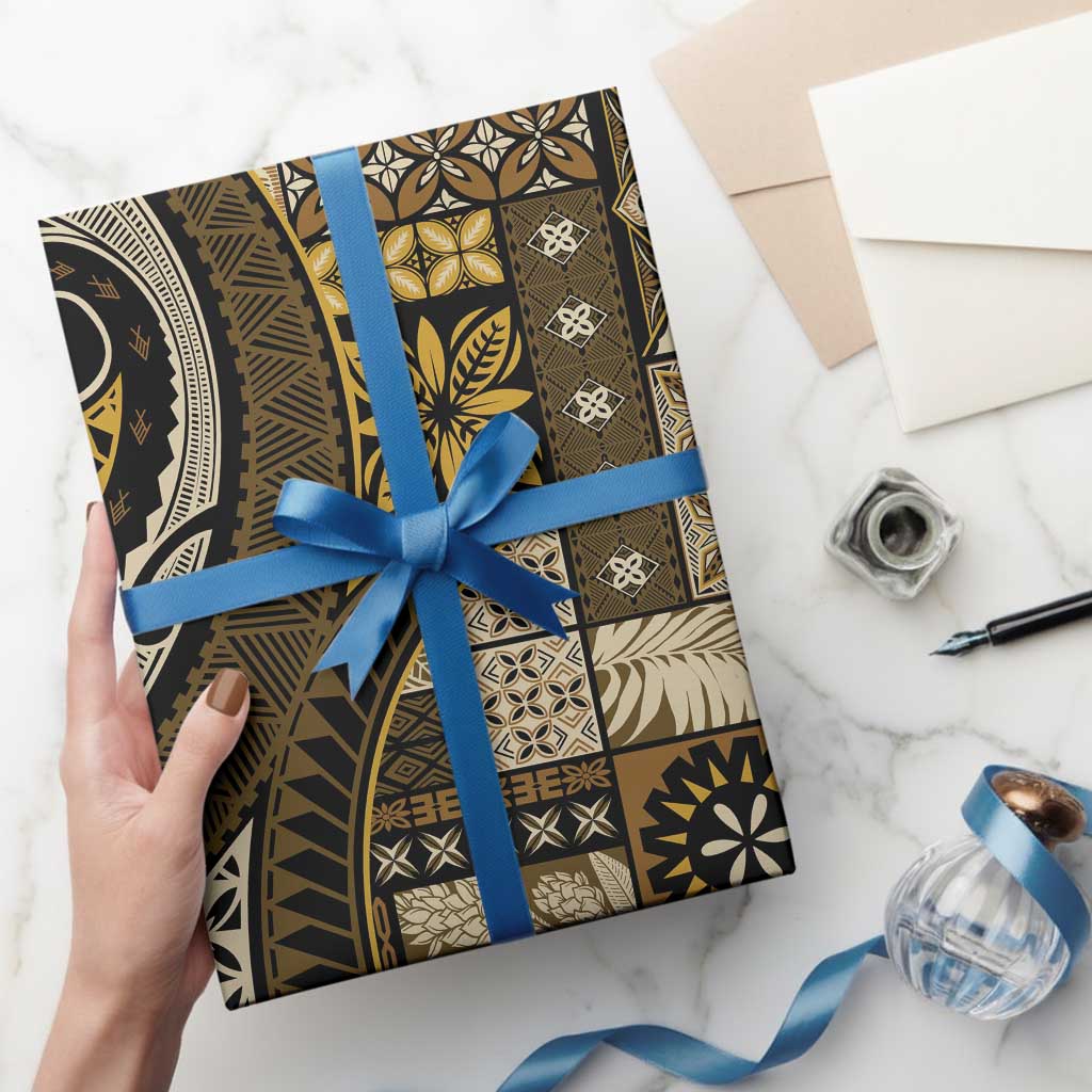 Vintage Samoa Siapo Mamanu Wrapping Paper Gold Samoan Tapa Motif LT9 - Polynesian Pride