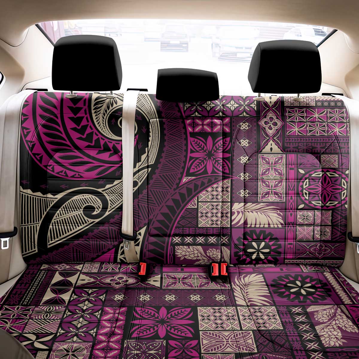 Vintage Samoa Siapo Mamanu Back Car Seat Cover Pink Samoan Tapa Motif - Polynesian Pride