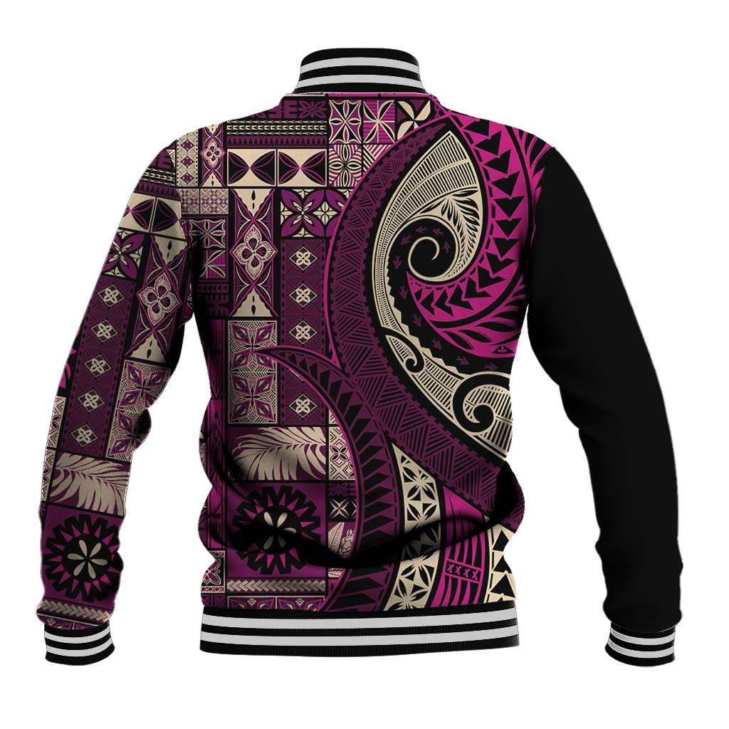 Vintage Samoa Siapo Mamanu Baseball Jacket Pink Samoan Tapa Motif LT9 - Polynesian Pride