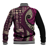 Vintage Samoa Siapo Mamanu Baseball Jacket Pink Samoan Tapa Motif LT9 - Polynesian Pride