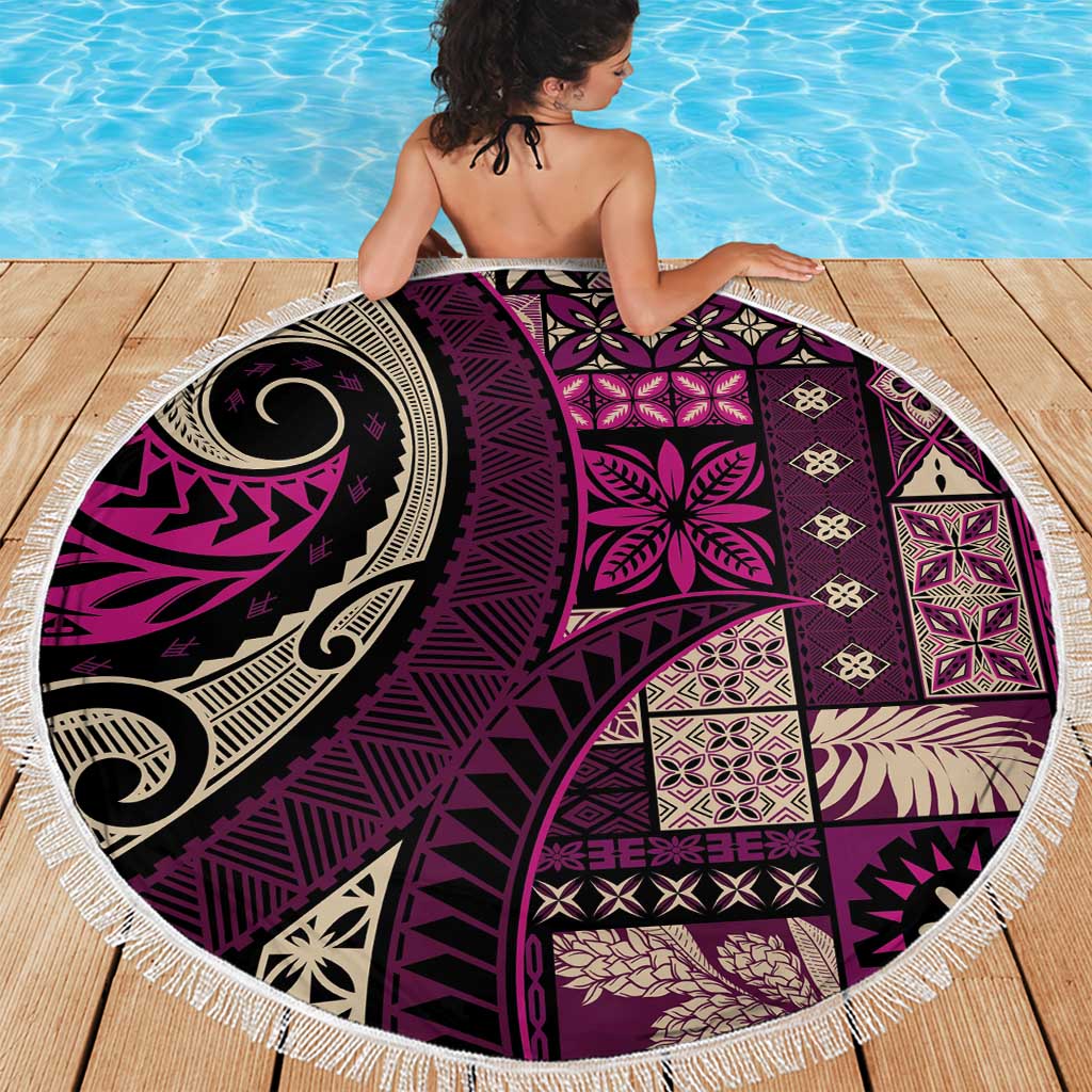 Vintage Samoa Siapo Mamanu Beach Blanket Pink Samoan Tapa Motif LT9 - Polynesian Pride