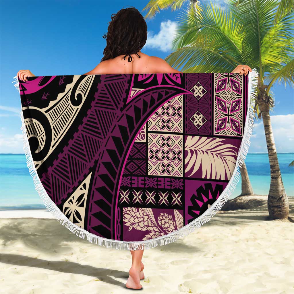 Vintage Samoa Siapo Mamanu Beach Blanket Pink Samoan Tapa Motif LT9 - Polynesian Pride
