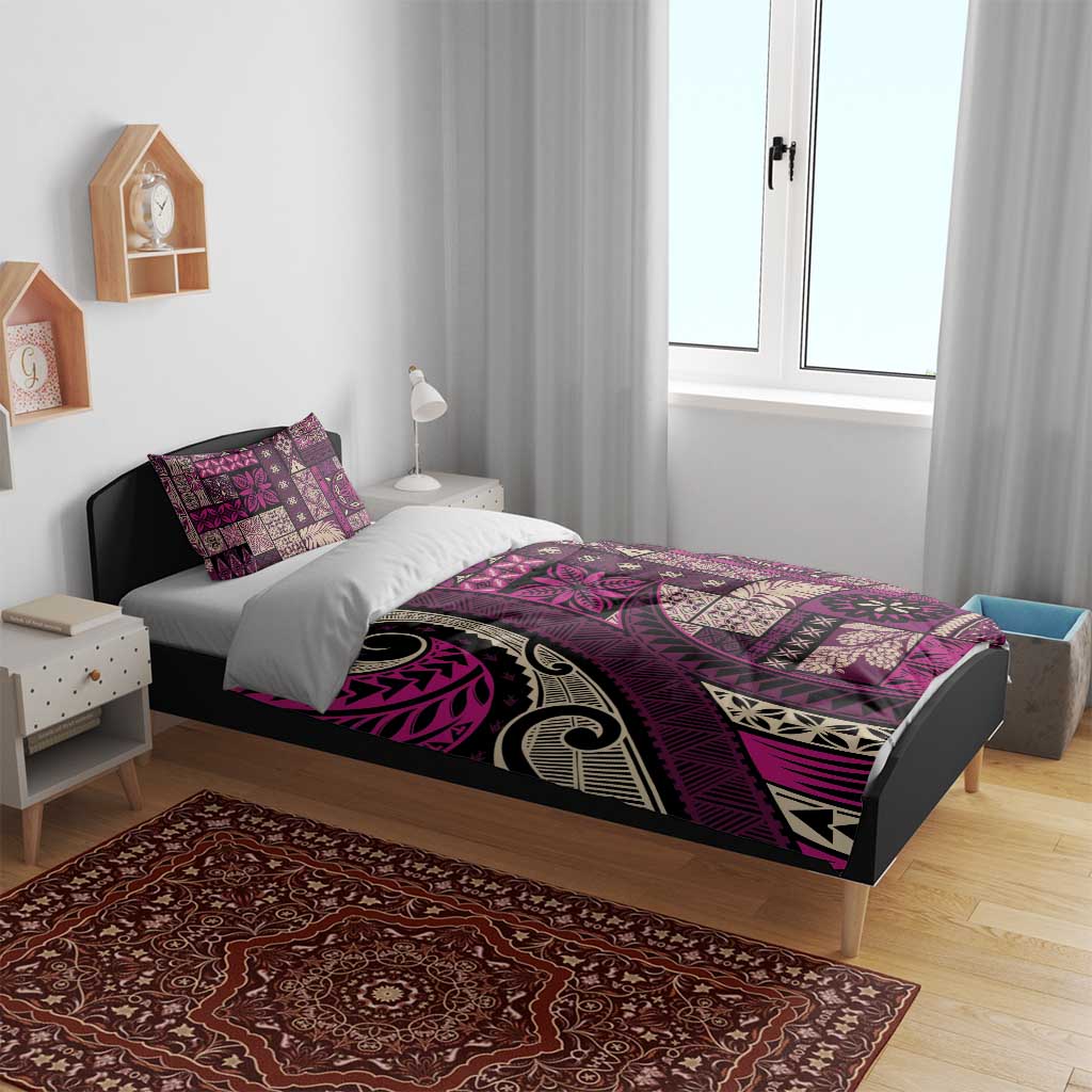 Vintage Samoa Siapo Mamanu Bedding Set Pink Samoan Tapa Motif - Polynesian Pride