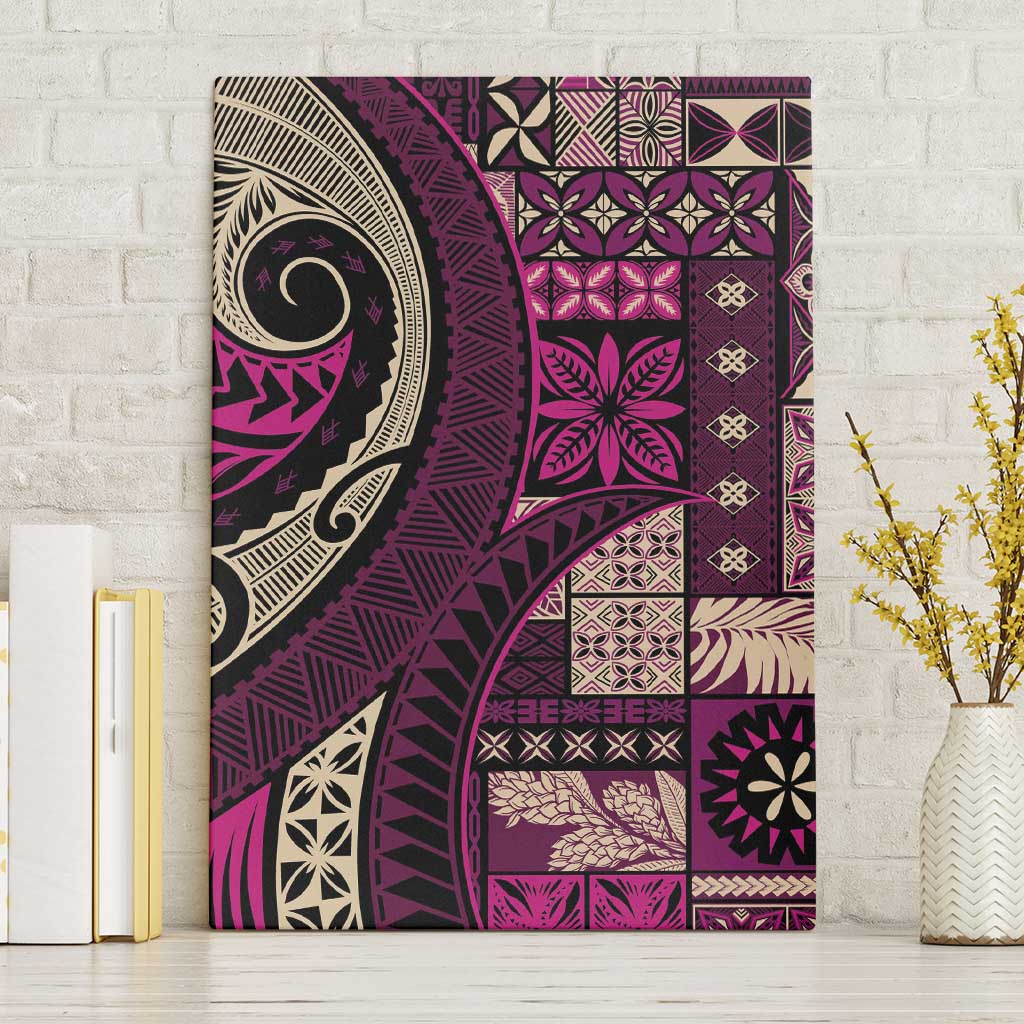 Vintage Samoa Siapo Mamanu Canvas Wall Art Pink Samoan Tapa Motif LT9 Without Frame Pink - Polynesian Pride