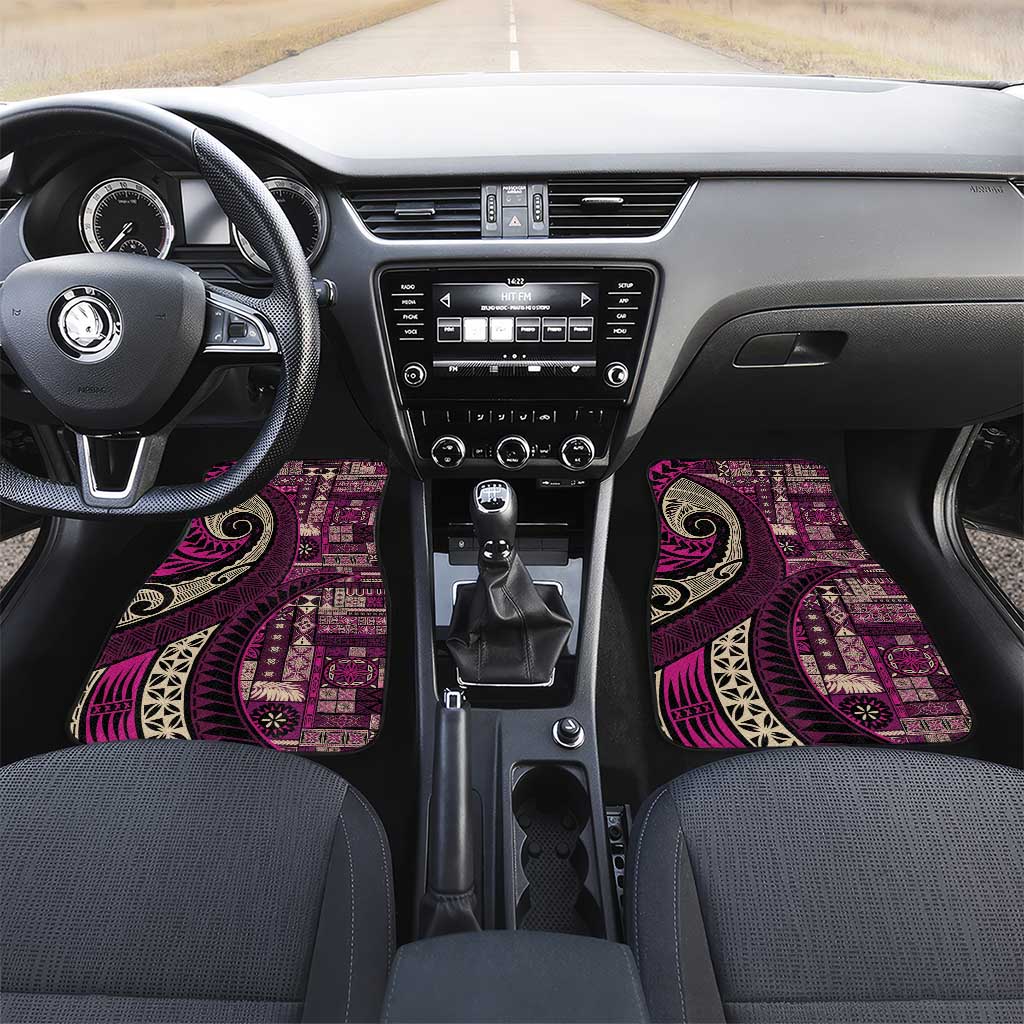 Vintage Samoa Siapo Mamanu Car Mats Pink Samoan Tapa Motif LT9 Set 2pcs - Front Pink - Polynesian Pride