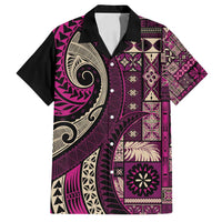 Vintage Samoa Siapo Mamanu Family Matching Long Sleeve Bodycon Dress and Hawaiian Shirt Pink Samoan Tapa Motif - Polynesian Pride