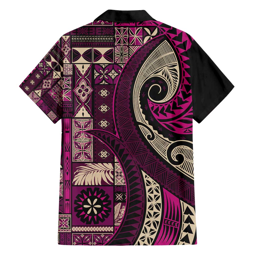 Vintage Samoa Siapo Mamanu Family Matching Long Sleeve Bodycon Dress and Hawaiian Shirt Pink Samoan Tapa Motif - Polynesian Pride