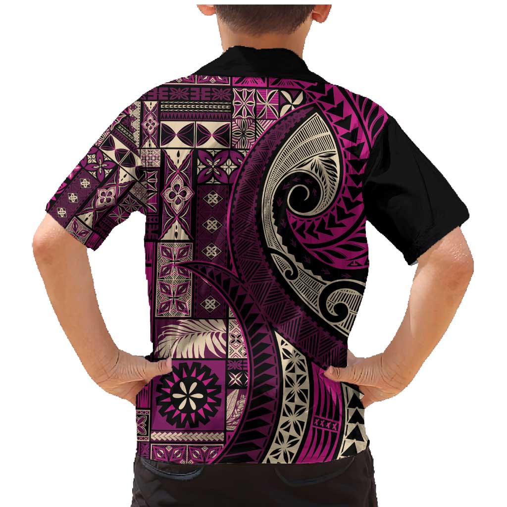 Vintage Samoa Siapo Mamanu Family Matching Mermaid Dress and Hawaiian Shirt Pink Samoan Tapa Motif - Polynesian Pride