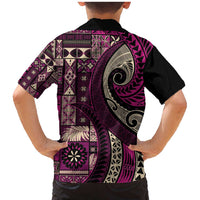 Vintage Samoa Siapo Mamanu Family Matching Mermaid Dress and Hawaiian Shirt Pink Samoan Tapa Motif - Polynesian Pride
