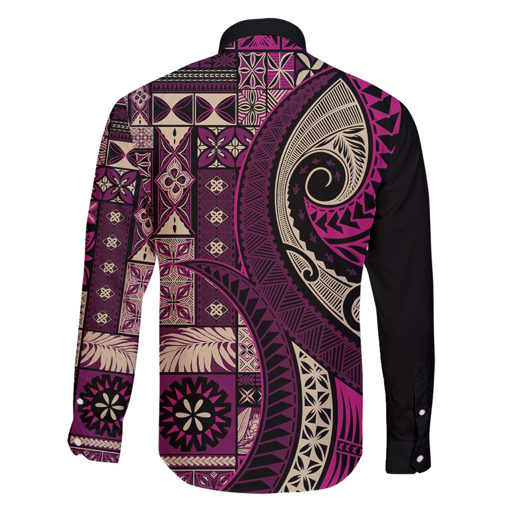 Vintage Samoa Siapo Mamanu Family Matching Mermaid Dress and Hawaiian Shirt Pink Samoan Tapa Motif - Polynesian Pride
