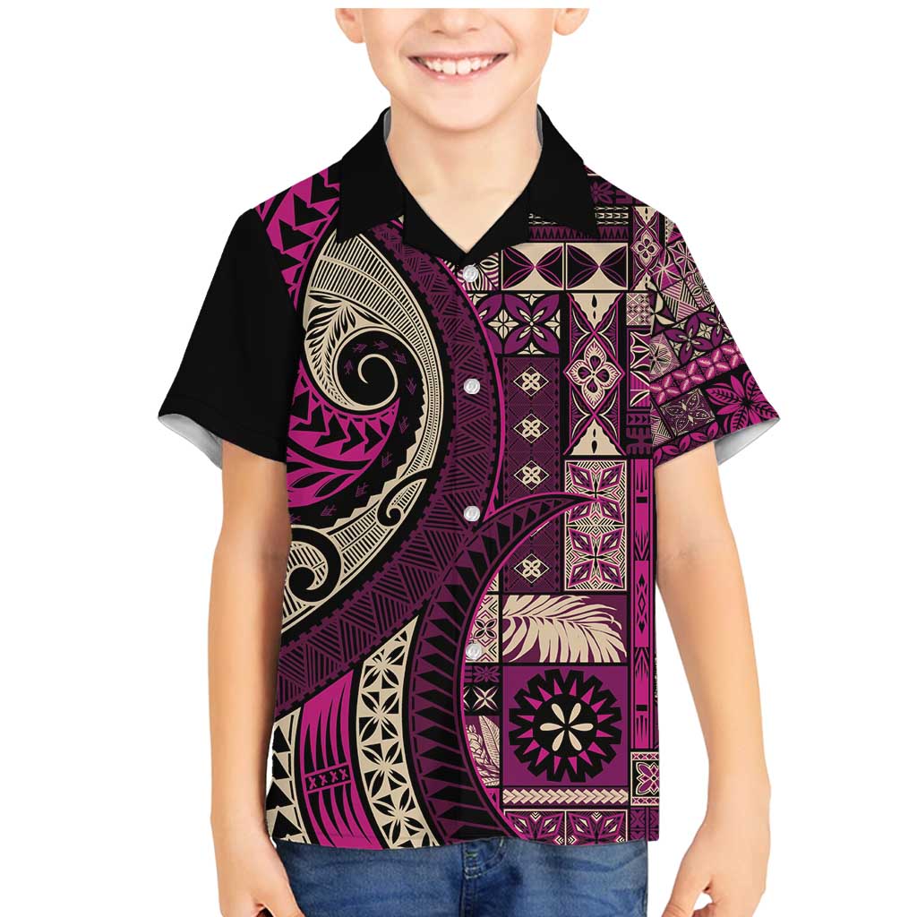 Vintage Samoa Siapo Mamanu Family Matching Mermaid Dress and Hawaiian Shirt Pink Samoan Tapa Motif - Polynesian Pride
