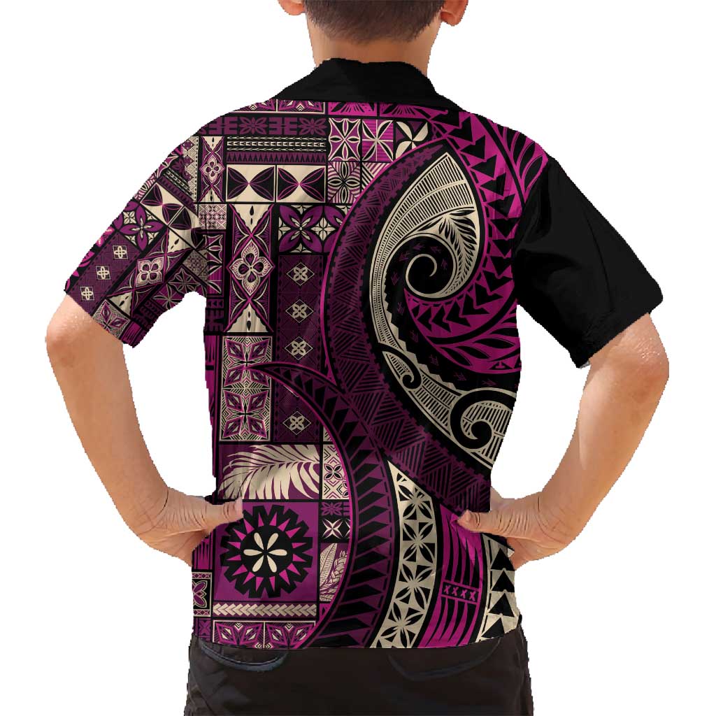 Vintage Samoa Siapo Mamanu Family Matching Puletasi and Hawaiian Shirt Pink Samoan Tapa Motif - Polynesian Pride