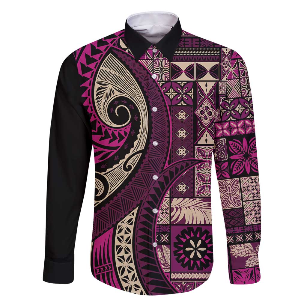 Vintage Samoa Siapo Mamanu Family Matching Puletasi and Hawaiian Shirt Pink Samoan Tapa Motif - Polynesian Pride