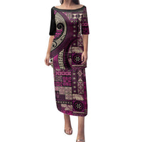 Vintage Samoa Siapo Mamanu Family Matching Puletasi and Hawaiian Shirt Pink Samoan Tapa Motif - Polynesian Pride