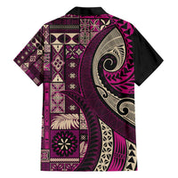 Vintage Samoa Siapo Mamanu Family Matching Short Sleeve Bodycon Dress and Hawaiian Shirt Pink Samoan Tapa Motif - Polynesian Pride