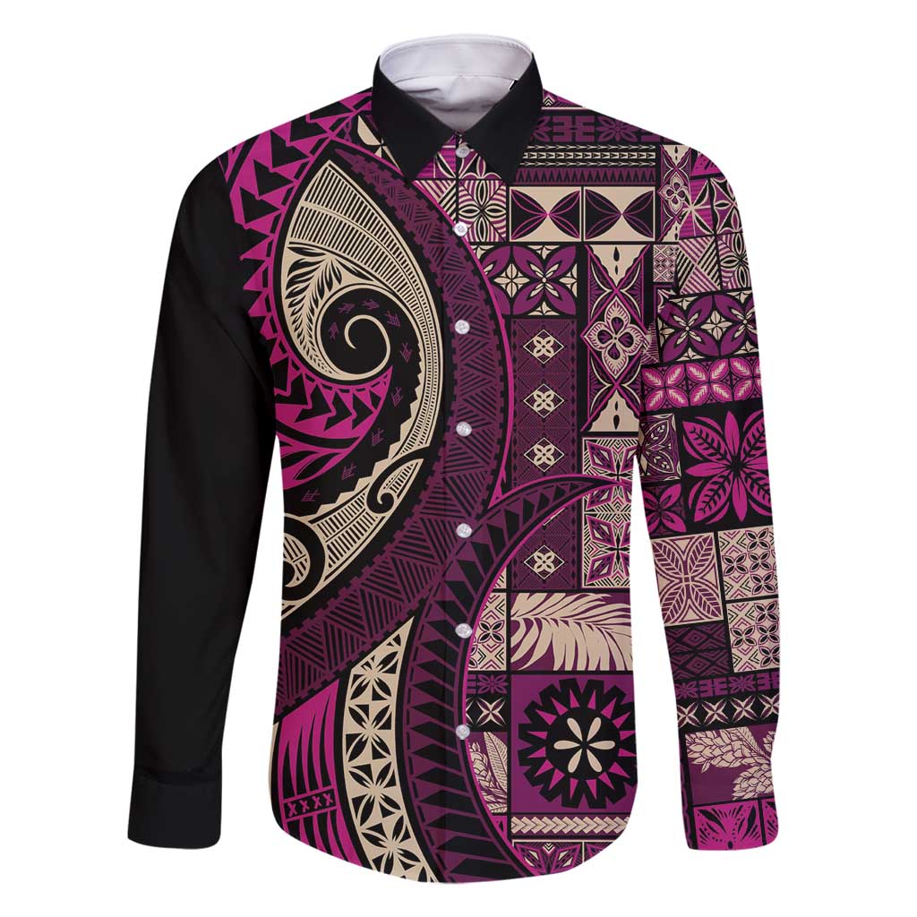 Vintage Samoa Siapo Mamanu Family Matching Tank Maxi Dress and Hawaiian Shirt Pink Samoan Tapa Motif - Polynesian Pride