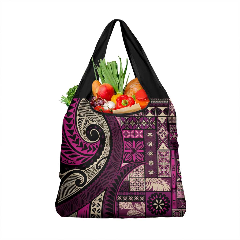 Vintage Samoa Siapo Mamanu Grocery Bag Pink Samoan Tapa Motif LT9 1-pack One Size Pink - Polynesian Pride