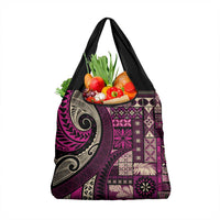 Vintage Samoa Siapo Mamanu Grocery Bag Pink Samoan Tapa Motif LT9 1-pack One Size Pink - Polynesian Pride