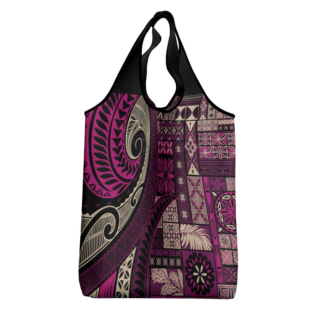 Vintage Samoa Siapo Mamanu Grocery Bag Pink Samoan Tapa Motif LT9 - Polynesian Pride