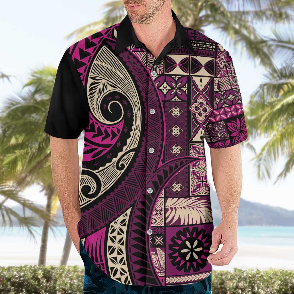 Vintage Samoa Siapo Mamanu Hawaiian Shirt Pink Samoan Tapa Motif LT9 - Polynesian Pride