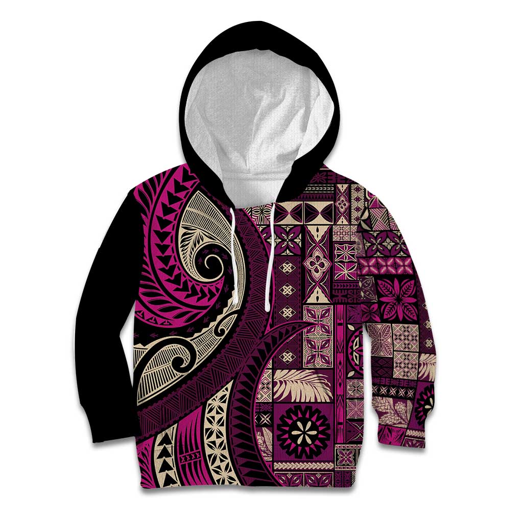 Vintage Samoa Siapo Mamanu Kid Hoodie Pink Samoan Tapa Motif - Polynesian Pride