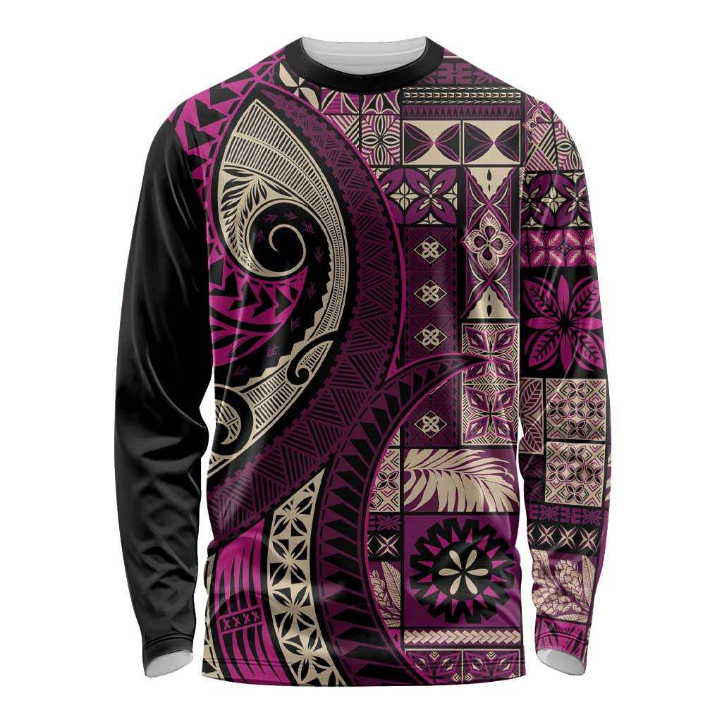 Vintage Samoa Siapo Mamanu Long Sleeve Shirt Pink Samoan Tapa Motif LT9 Unisex Pink - Polynesian Pride