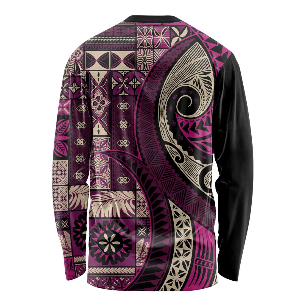 Vintage Samoa Siapo Mamanu Long Sleeve Shirt Pink Samoan Tapa Motif LT9 - Polynesian Pride