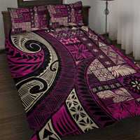Vintage Samoa Siapo Mamanu Quilt Bed Set Pink Samoan Tapa Motif - Polynesian Pride