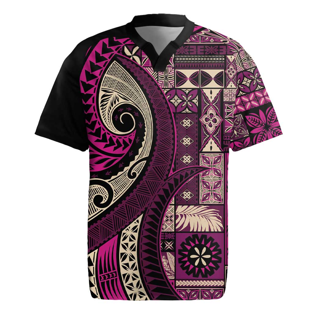 Vintage Samoa Siapo Mamanu Rugby Jersey Pink Samoan Tapa Motif LT9 Pink - Polynesian Pride