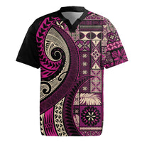 Vintage Samoa Siapo Mamanu Rugby Jersey Pink Samoan Tapa Motif LT9 Pink - Polynesian Pride