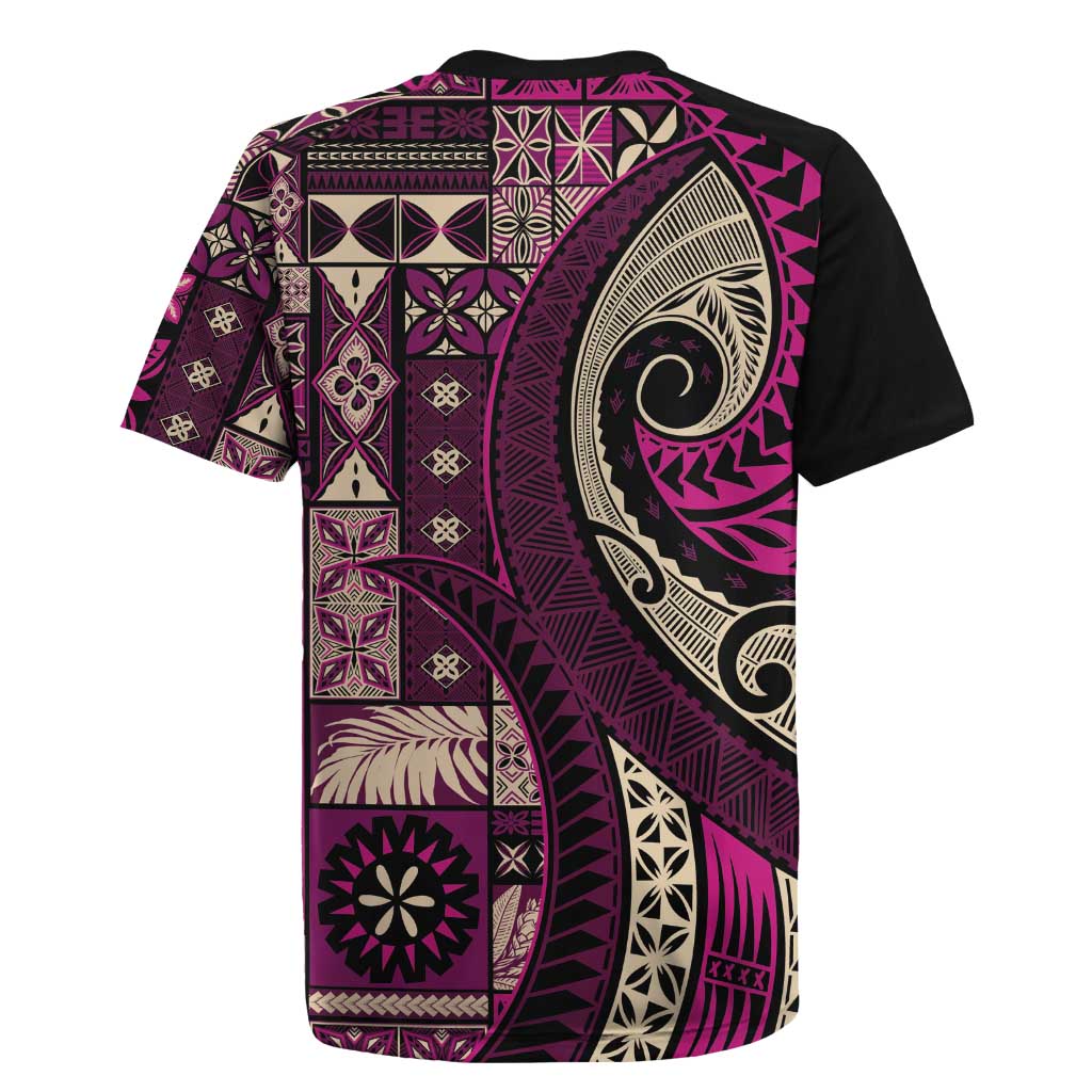 Vintage Samoa Siapo Mamanu Rugby Jersey Pink Samoan Tapa Motif LT9 - Polynesian Pride