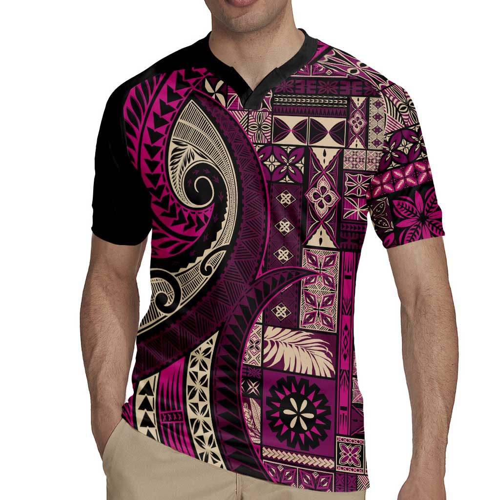 Vintage Samoa Siapo Mamanu Rugby Jersey Pink Samoan Tapa Motif LT9 - Polynesian Pride
