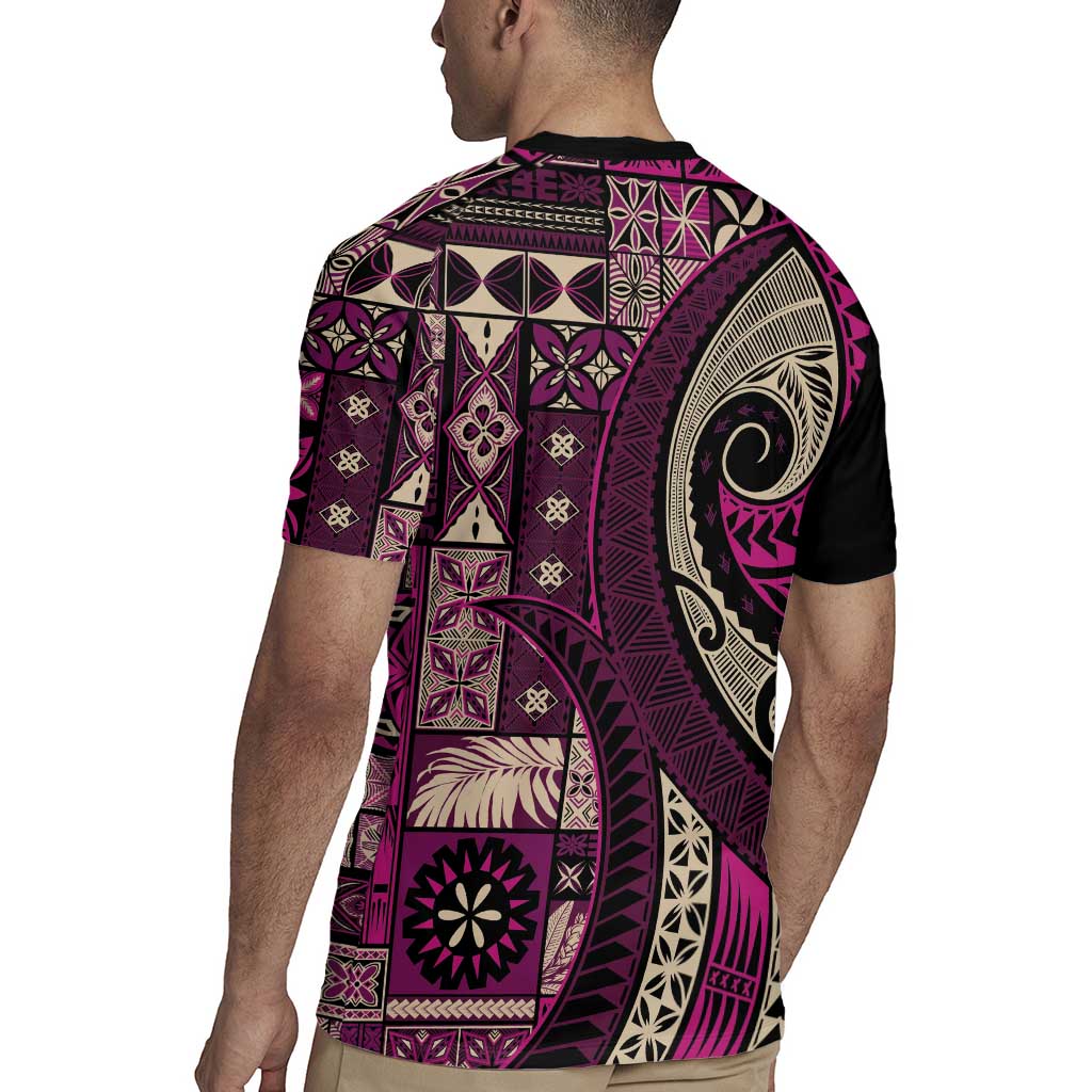 Vintage Samoa Siapo Mamanu Rugby Jersey Pink Samoan Tapa Motif LT9 - Polynesian Pride