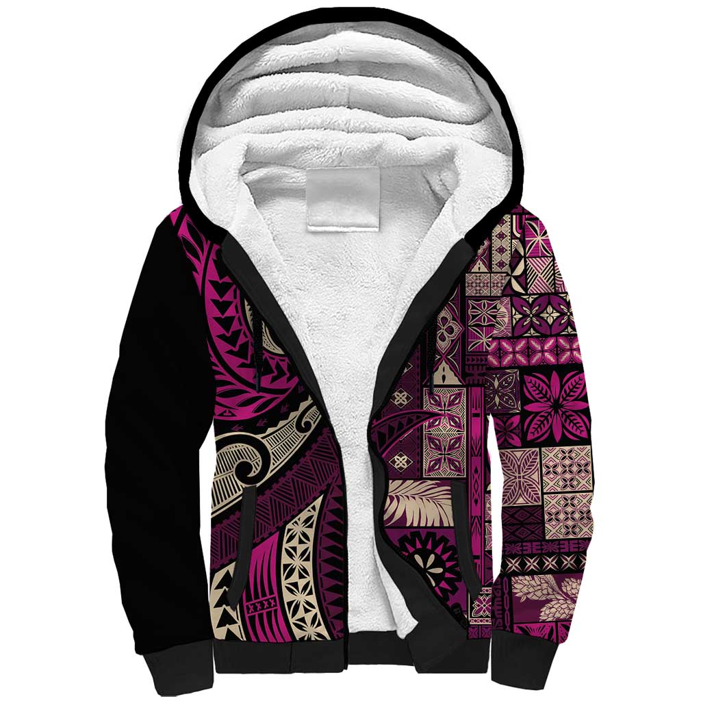 Vintage Samoa Siapo Mamanu Sherpa Hoodie Pink Samoan Tapa Motif LT9 Unisex Pink - Polynesian Pride