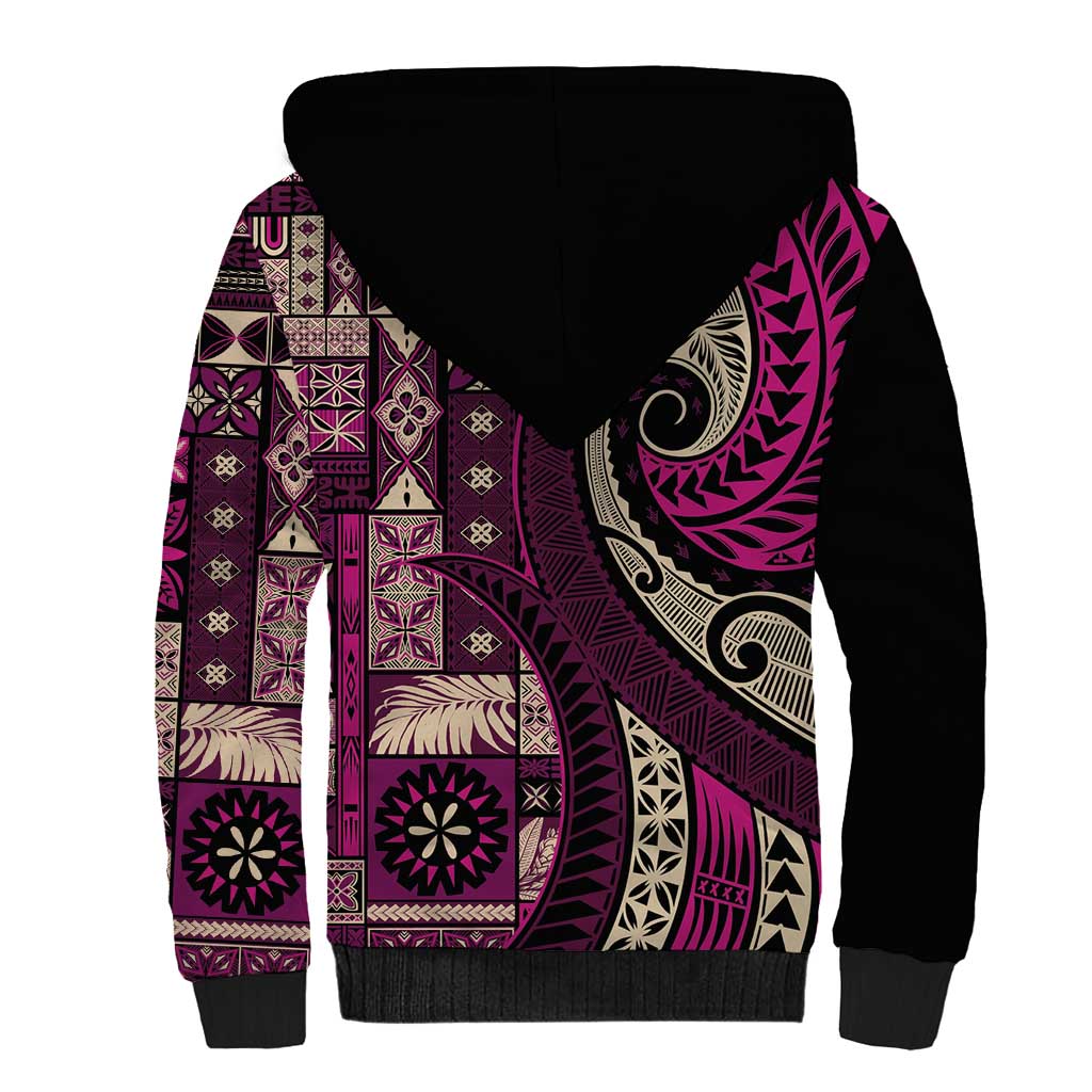 Vintage Samoa Siapo Mamanu Sherpa Hoodie Pink Samoan Tapa Motif LT9 - Polynesian Pride