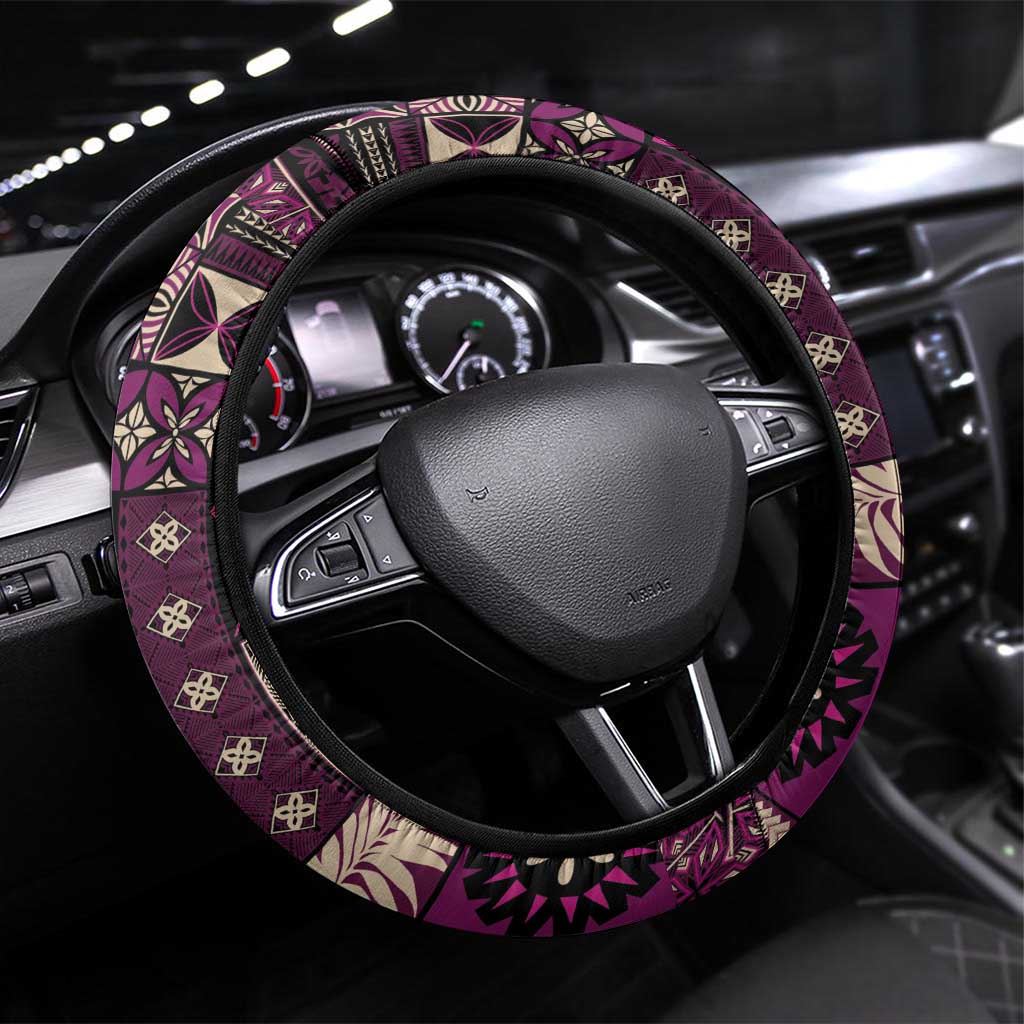 Vintage Samoa Siapo Mamanu Steering Wheel Cover Pink Samoan Tapa Motif LT9 Universal Fit Pink - Polynesian Pride