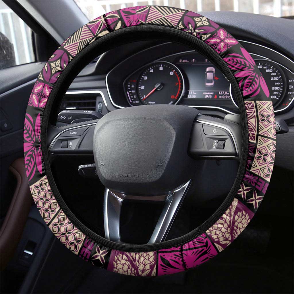 Vintage Samoa Siapo Mamanu Steering Wheel Cover Pink Samoan Tapa Motif LT9 - Polynesian Pride